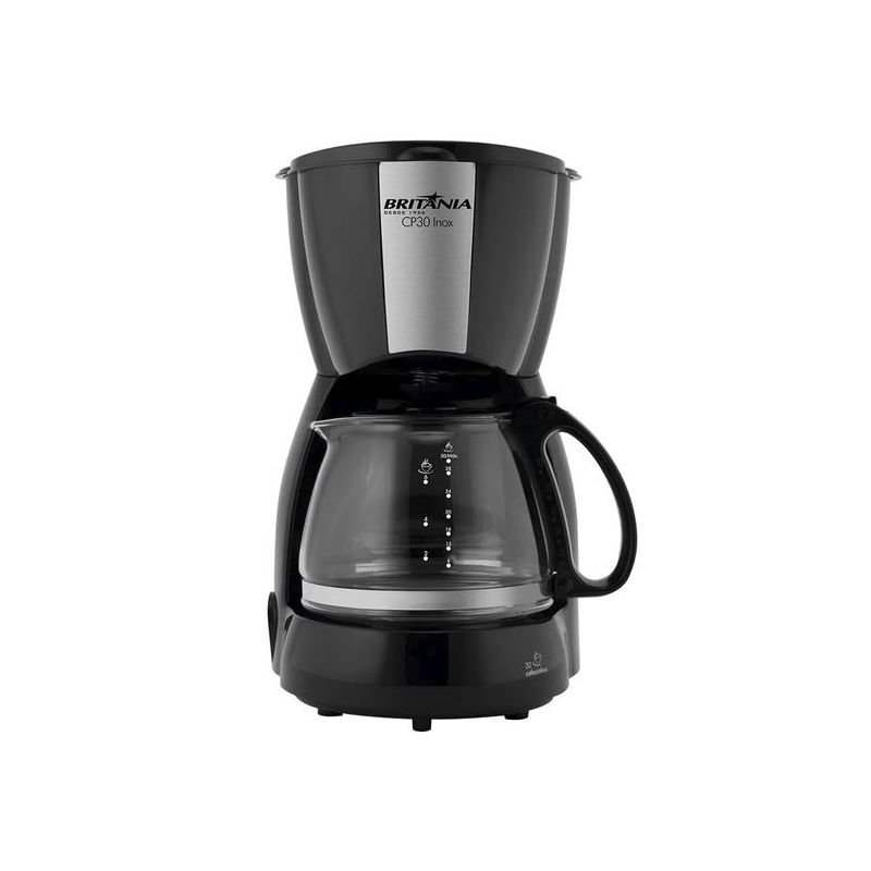Cafeteira Elétrica Inox Britânia CP30 - 800W. 30 Xícaras. Preto