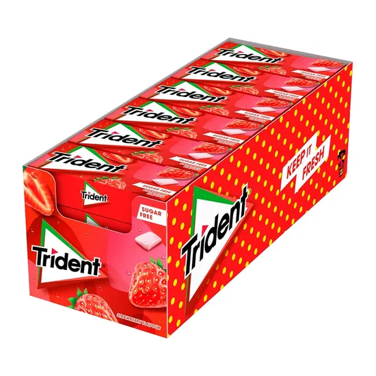 Chiclete Trident Americano Morango Sem Açúcar Caixa 24x13,5G