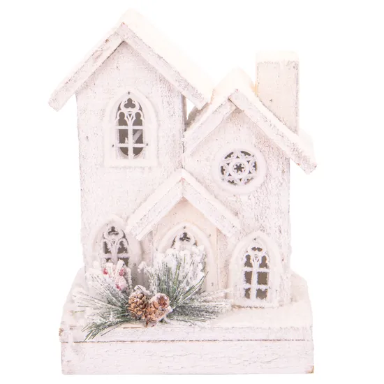 Casa Natalina Luz de Madeira A Pilha com Neve 52CM X 14CM