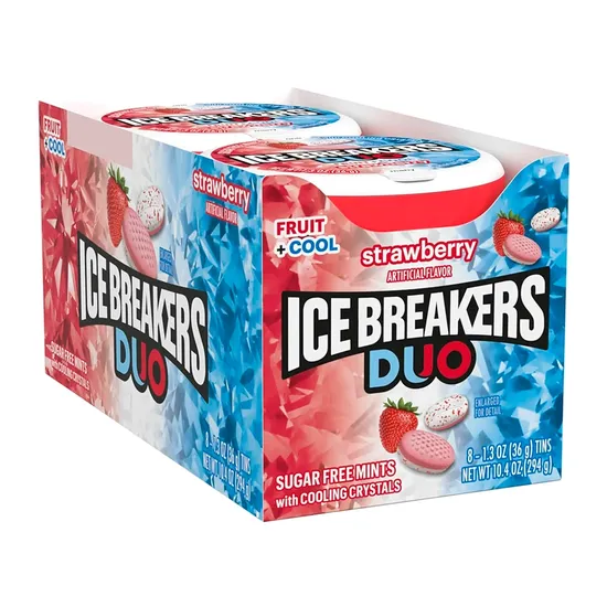 Caixa de Balas Ice Breakers Fruit + Cool Morango com 8 unidades de 36g