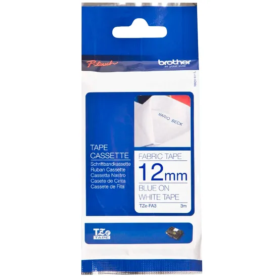 Fita para Etiquetadora Brother P-Touch TZE-FA3 12 MM - Azul/Branco 3 Metros
