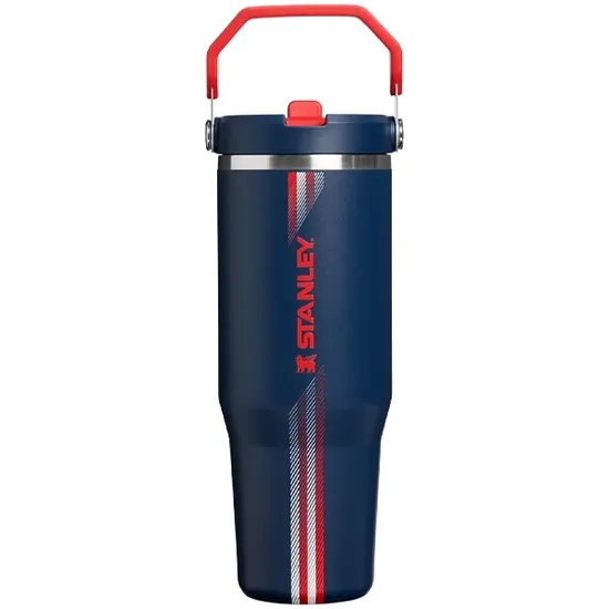 Garrafa Térmica Stanley The Iceflow Flip Straw Tumbler de 887 ML - Azul Marinho Vermelho