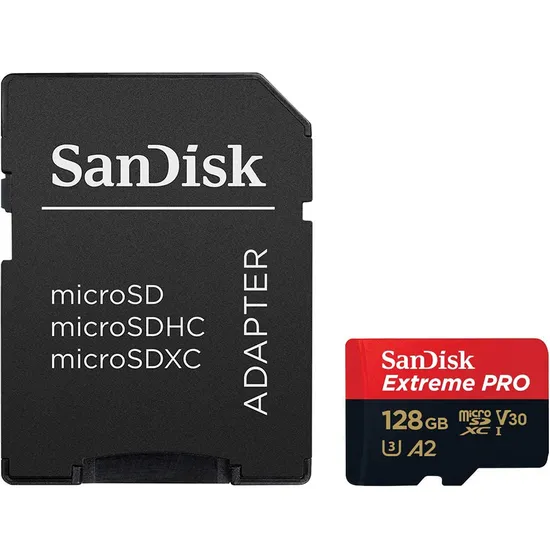 Memória Micro SD Sandisk Extreme Pro 200-90 MB/s U3 com Adaptador de 128 GB