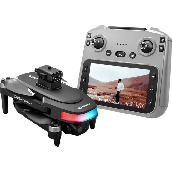 Drone Miniatura D19 GPS Controle Remoto com Tela - Preto
