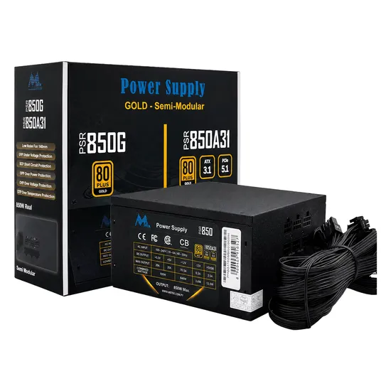 Fonte Mtek PSR850A31 ATX 850W 80 Plus Gold Semimodular - Preta