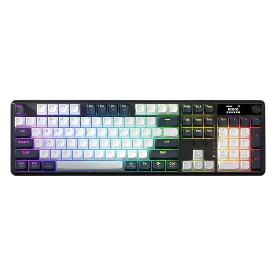Teclado Gamer Redragon Wyvern K761 Pro K761WB RGB Sem Fio LCD Branco e Azul