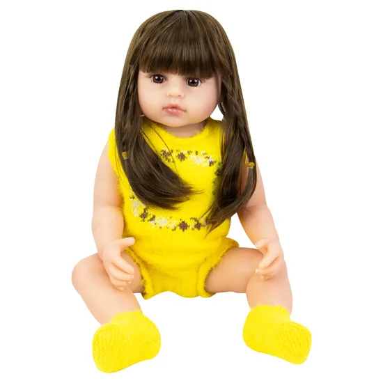 Boneca Bebê Reborn V-44 - 55 cm - Silicone - Roupa Amarela