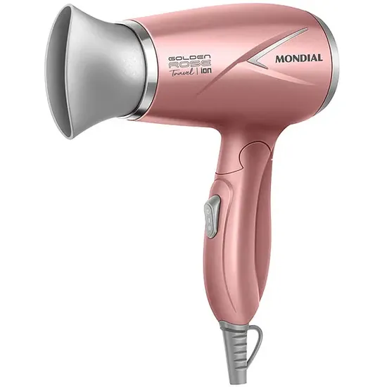 Secador de Cabelo Mondial Golden Rose Travel SC-47-GR 1.200 Watts Bivolt Rosa/Prata