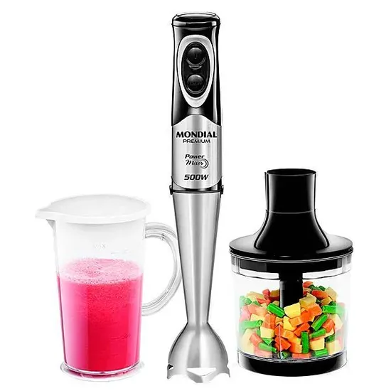 Misturador Mondial Power Mixer Premium M-07 500 Watts + Processador de Alimentos 220V ~ 50/60 HZ - Preto/Prata