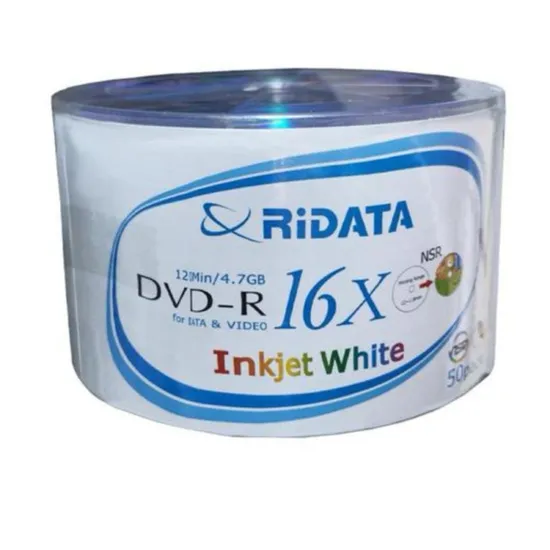 Tubo com 50 DVD-R Ridata 16X Inkjet White