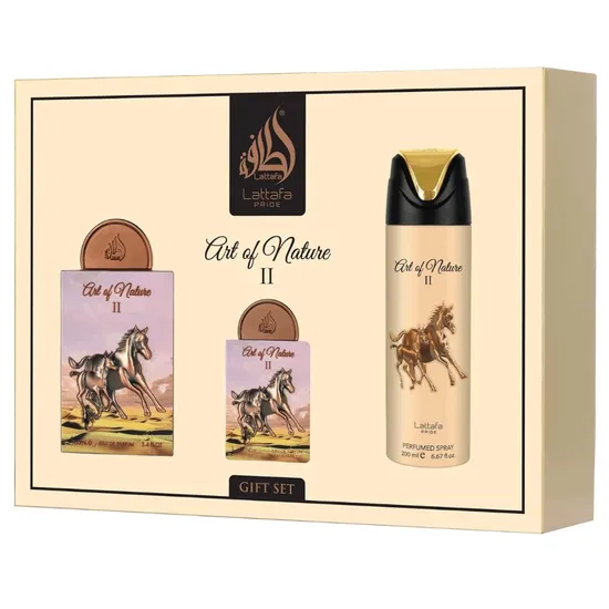 Kit Perfume Lattafa Pride Art Of Nature II Edp 100ML + Mini Perfume 20ML + Spray 200ML - Unissex
