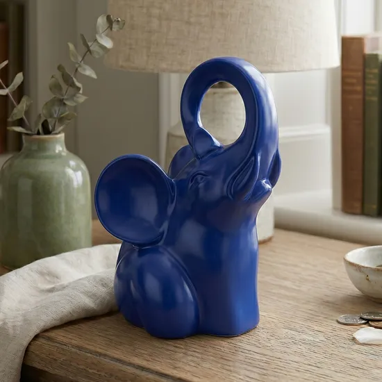 Estátua de Elefante Decorativa em Resina 19 cm Azul