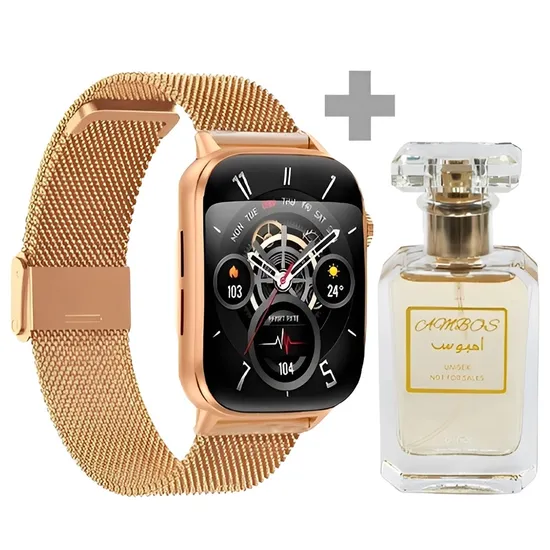 Kit Relógio Smartwatch G-Tide S6 Pro - Ouro + Perfume Ambos Edp - Unissex 30ML