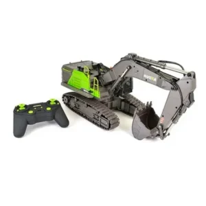 Escavadeira RC Huina 1/14 em Metal Verde 1593 e Carregadeira PA