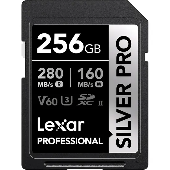 Cartão de Memória SD Lexar Professional Silver Pro 280-160 MB/s C10 U3 V60 256 GB (LSDSIPR256G-BNNNG)