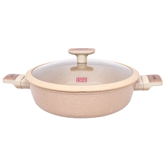Panela Rasa Antiaderente Ucc Life de 28 cm na Cor Bege Granito
