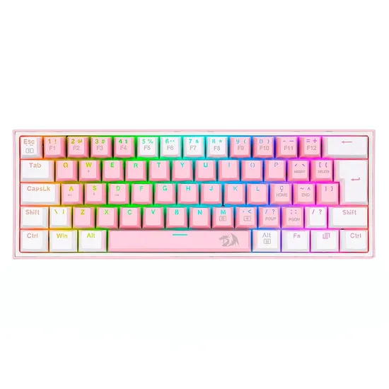Teclado Gamer Redragon Fizz K617 RGB USB-C Rosa e Branco