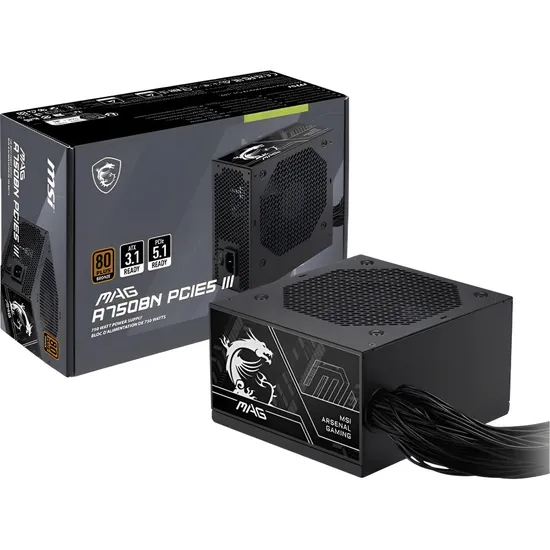 Fonte de Alimentação MSI Mag A750BN PCIE5 III 80 Plus Bronze 750 W - Preto
