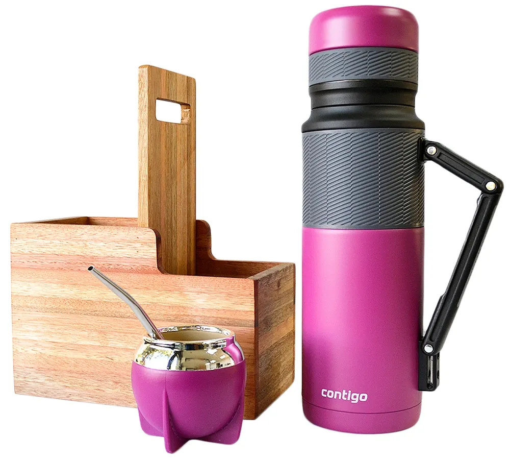 Combo Mate Contigo Termo 1.1L + Guampa + Bombilla - Fucsia