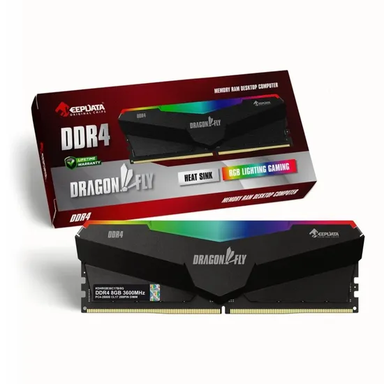 Memória DDR4 8GB 3600MHZ Keepdata Dragonfly RGB Black