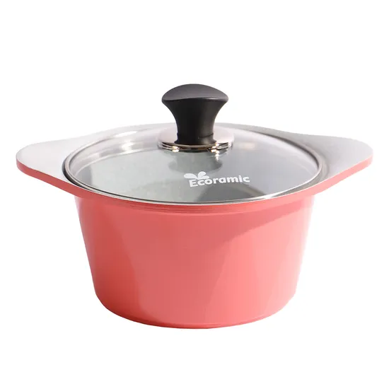 Panela de Molho Cerâmica Ecoramic com Tampa 18CM Rosa