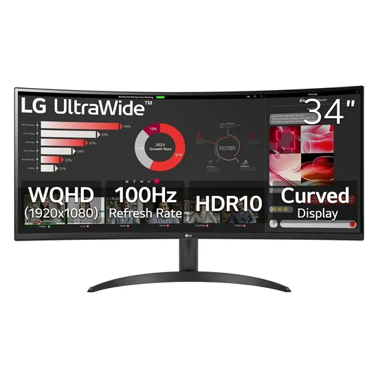 Monitor LG 34WR50QK-B 34 Polgadas WQHD Curvo Ultrawide 100Hz HDMI DP - Preto