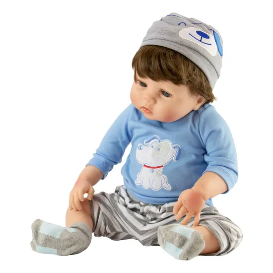 Boneca Bebê Reborn V-48 - 55CM - Silicone - Roupa Cachorrinho