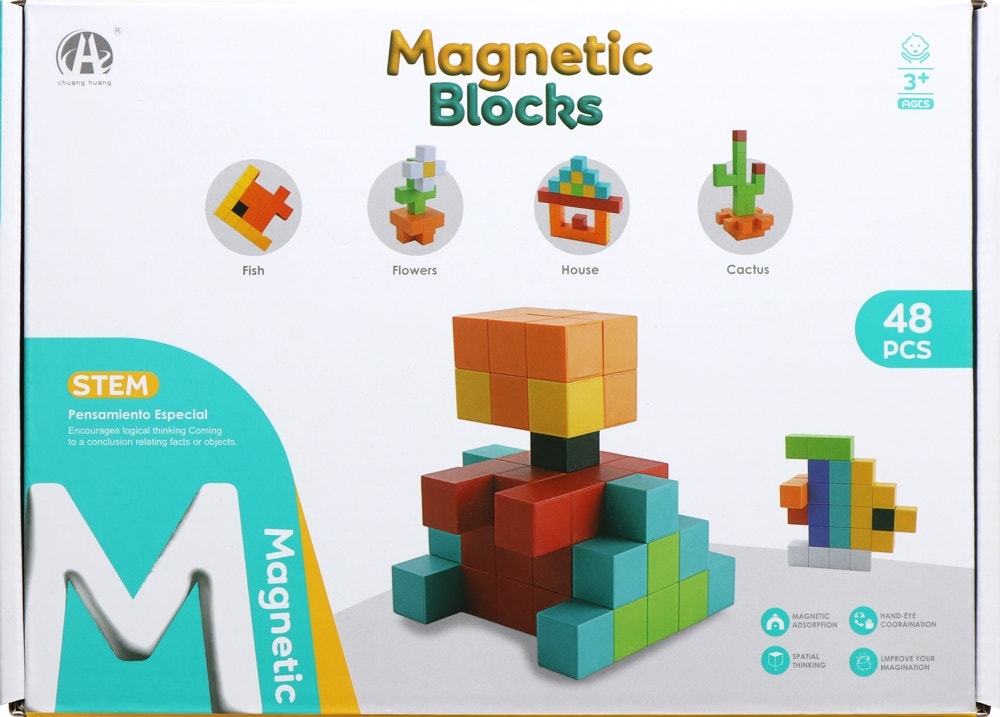 Jogo de Cubos Magnéticos de Construção Magnetic Blocks Chuang Huang - CH1232 (48 peças)