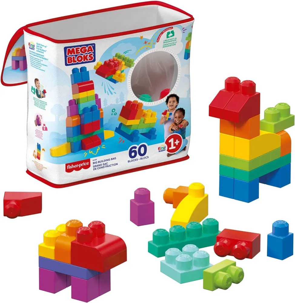 Saco de Construção Grande Mega Bloks Fisher-Price - DCH55 (60 peças)