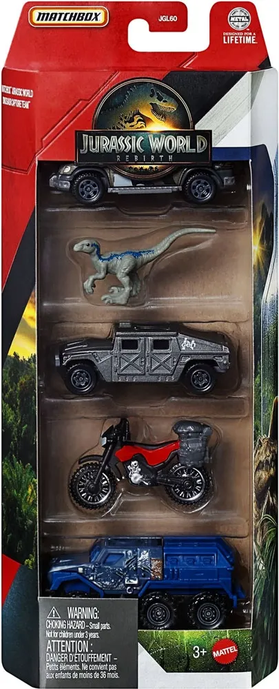 Kit de Caça a Dinossauros Jurassic World Rebirth Matchbox Mattel - JGL24 (5 unidades)