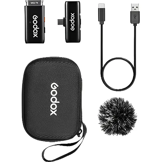 Sistema de Microfone Godox WES2 USB-C 2TX+1RX Sem Fio