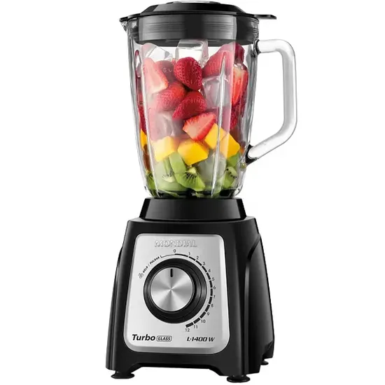 Liquidificador Mondial Turbo Glass L-1400-Gi 1.400 Watts 2.2 Litros 12 Velocidades + Pulsar 220V ~ 50/60 HZ - Preto/Prata