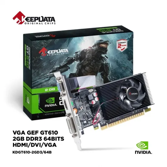 Placa de Vídeo Keepdata Geforce GT610, 2GB DDR3, 64 BITS, 1X DVI 1X HDMI 1X VGA, KDGT610-2GD3