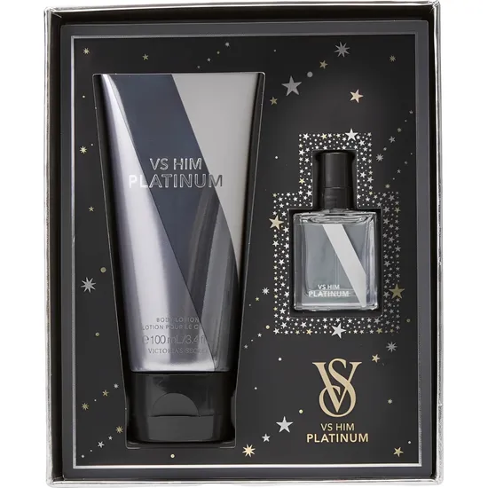 Kit Victoria's Secret Loção Corporal Him Platinum 100ML + Perfume Edp 7.5ML - Masculino 2 Peças
