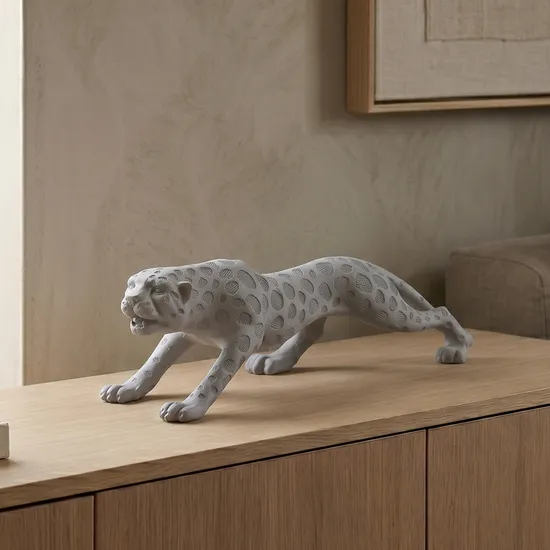 Escultura Decorativa de Pantera 30 cm Cinza