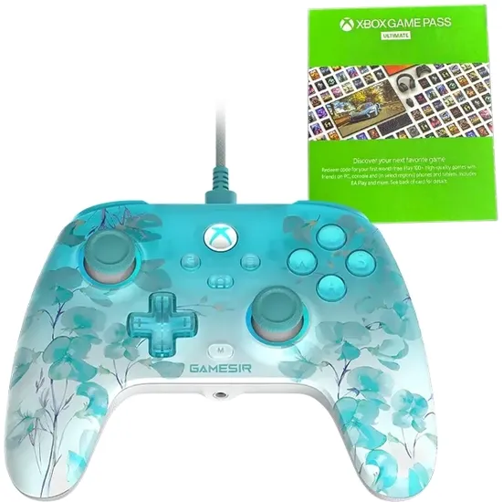 Controle Sem Fio Gamesir T7 Pro Floral para PC/Xbox Azul Transparente + Game Pass Ultimate