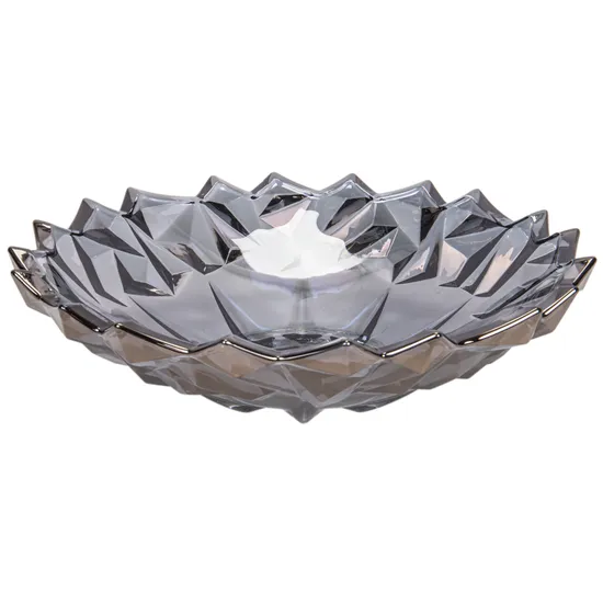 Fruteira Decorativa de Vidro Cinza 32X8,5CM