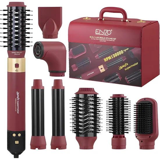 Kit de Escova Alisadora e Modeladora Enzo Profissional EN-6223-2 8 Em 1 1500 W 220V - Vermelho