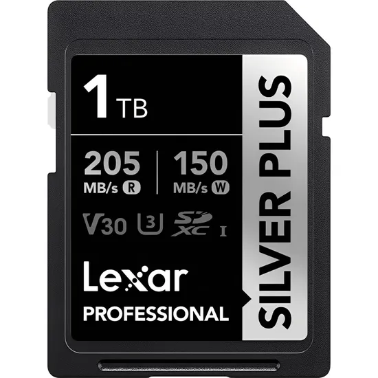 Cartão de Memória SD Lexar Profissional Silver Plus 205-150 MB/s C10 U3 V30 1 TB (LSDSIPL001T-BNNNG)