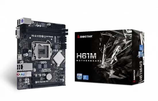 Placa-mãe 1155 Biostar H61MHV3 2x DDR3, 1x VGA D-Sub, 1x HDMI, 4x USB-A 2.0, 1x RJ45 Gigabit, 1x Áudio, M-ATX