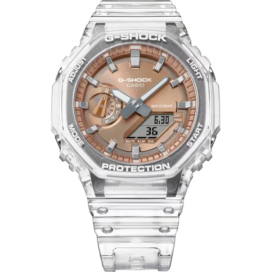 Relógio Casio G-Shock GA-2100BM-7A5DR Analógico/Digital Masculino - Branco Transparente/Dourado Rosado