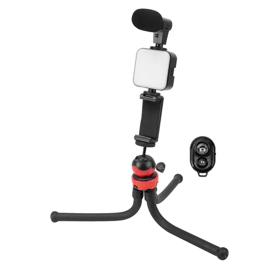 Bastão de Selfie Satellite A-RM900G - com Luz LED e Microfone - Bluetooth - Tripé - Preto