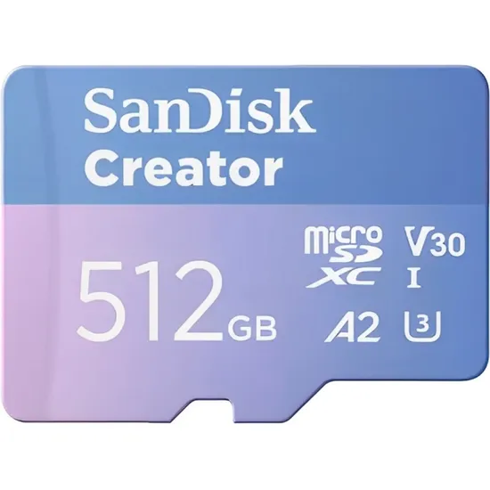 Cartão de Memória Micro SD SanDisk Creator 190-130MB/s UHS-I U3 V30 512 GB - (SDSQXAV-512G-GN6MS)
