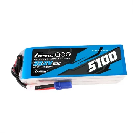 Bateria Gens Ace 22.2V 5100mAh 80C 6S Lipo G-Tech com Plugue EC5