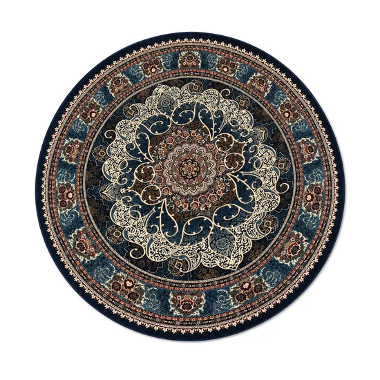 Gesso Indiano Circular Turquesa Azul Redondo Tipo Persa 150 X 150 CM