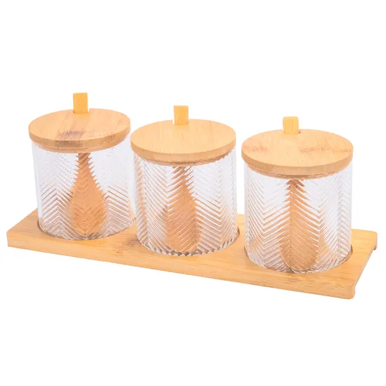 Jogo de Porta Temperos de Bambu com 3 Peças de 8 cm de Diâmetro x 9 cm de Altura