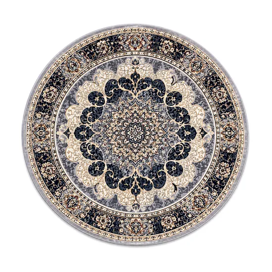 Tapete Redondo Turco Tipo Persa Turquesa 200 X 200 CM Cinza