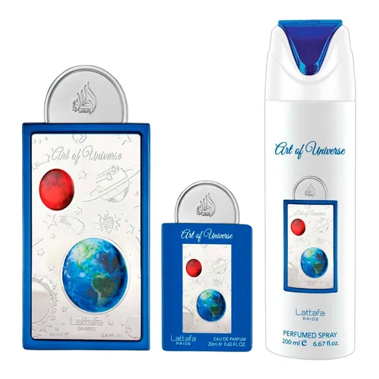 Kit Lattafa Pride Art Of Universe - 3 Em 1 - Perfume Eau de Parfum 100ML + Perfume Eau de Parfum 20ML + Desodorante 200ML