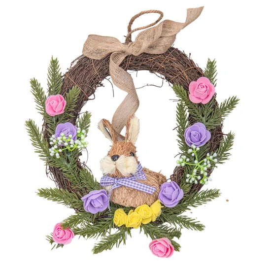 Coroa Decorativa de Coelho da Páscoa Artesanal 24 CM