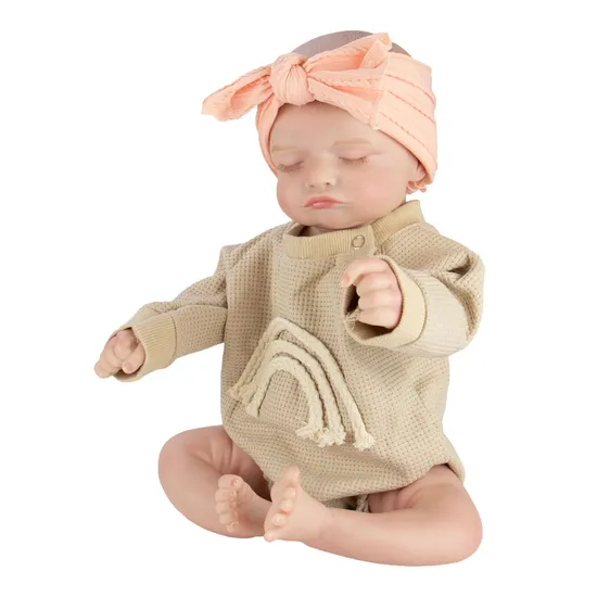 Boneca Bebê Reborn V-124 - 48CM - Silicone - Roupa Bege